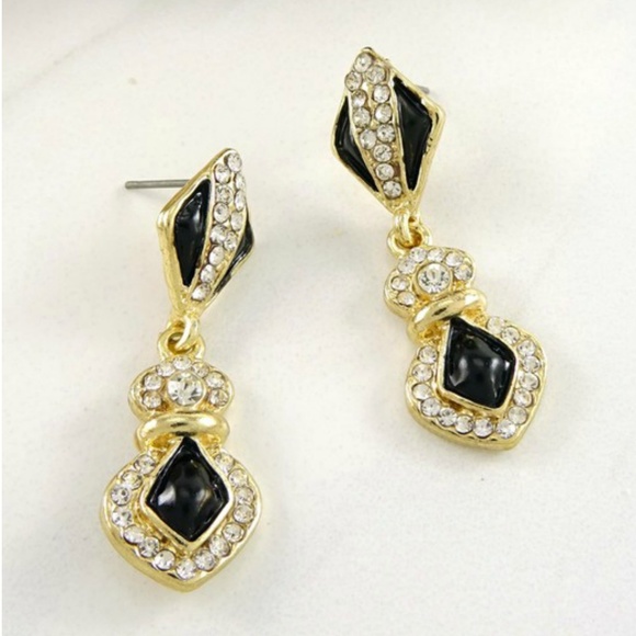 Jewelry - Black with Rhinestone Statement Earrings